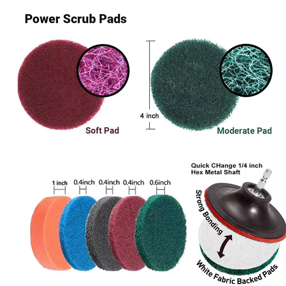 31PCS Electric Drill Brush Set with Cloth Scrub Pads Sponge Extendable Long Attachment Power Scrubber O511