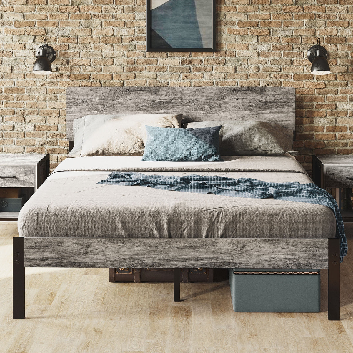 Queen Platform Bed Frame with Headboard A624487