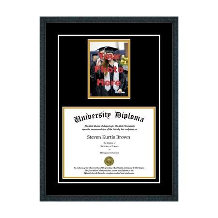 Black 3/4x2 Single Diploma Frame with 5x7 Photo and Double Matting C830