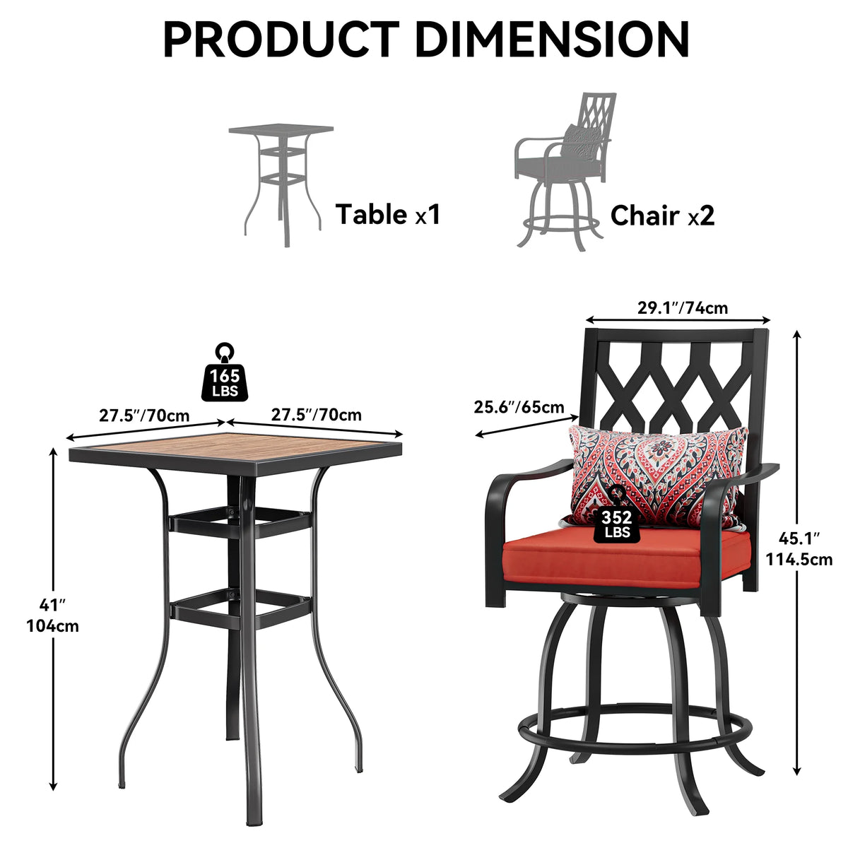 3-Piece Weather Resistant Bar Height Patio Furniture Set H600761