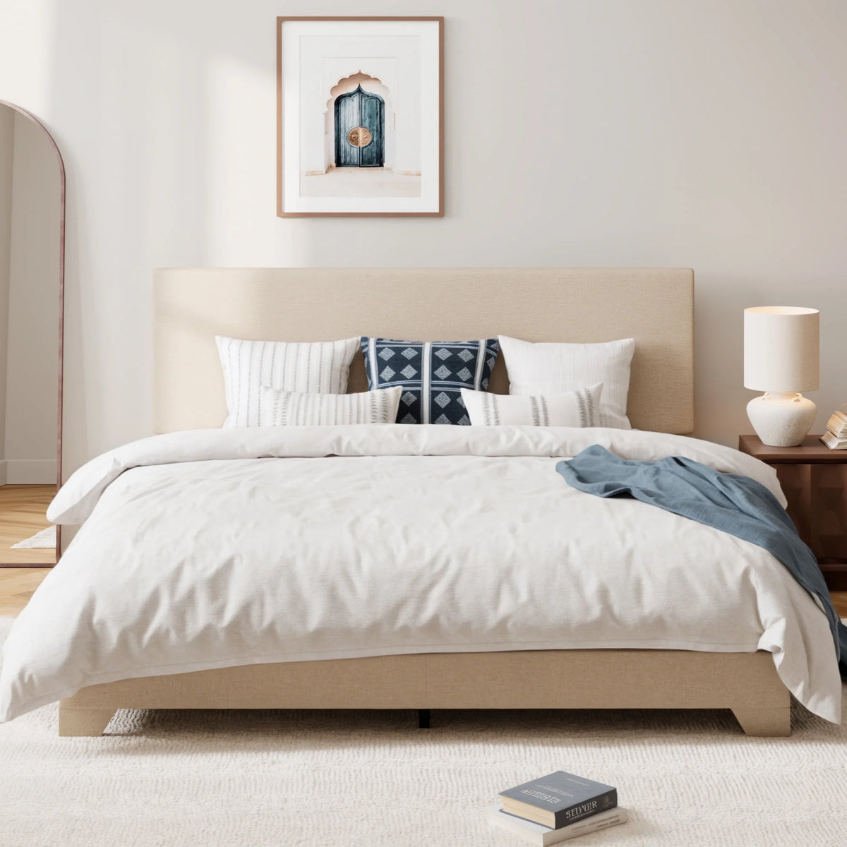 Queen Upholstered Platform Bed Frame with Adjustable Headboard Q65608