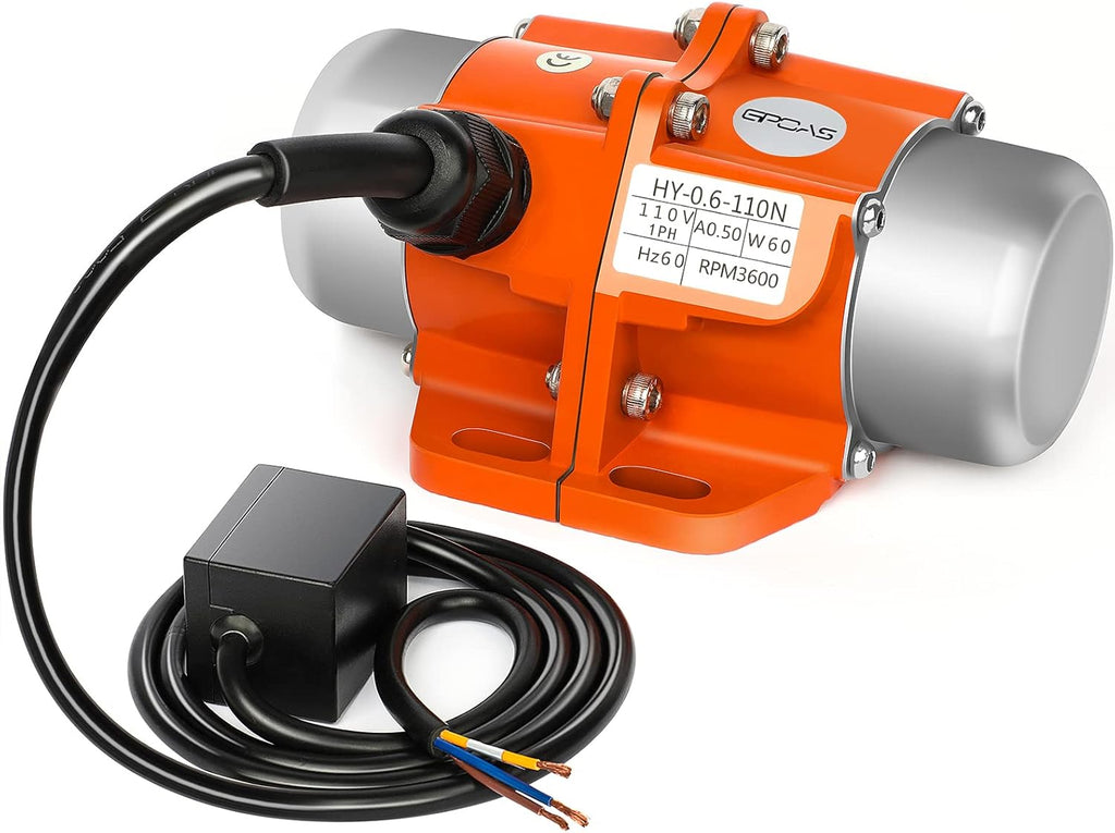 60W Concrete Vibrator Vibration Motor Single Phase AC 110V 3600RPM Aluminum Alloy Case Electric Asynchronous Vibrating Vibrators Pack of 2 W75577