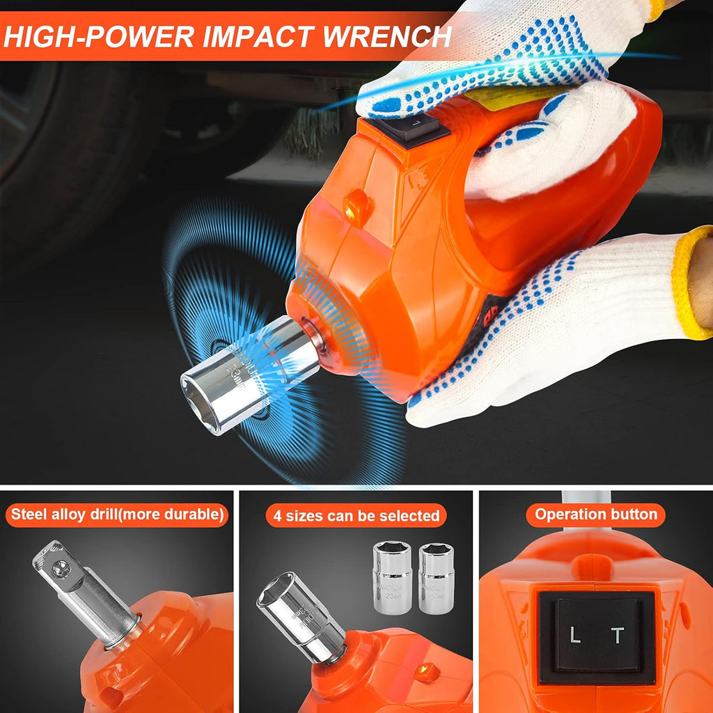 Electric Car Jack Kit 5Ton 12V Hydraulic Car Jack Lift with Electric Impact Wrench J2608