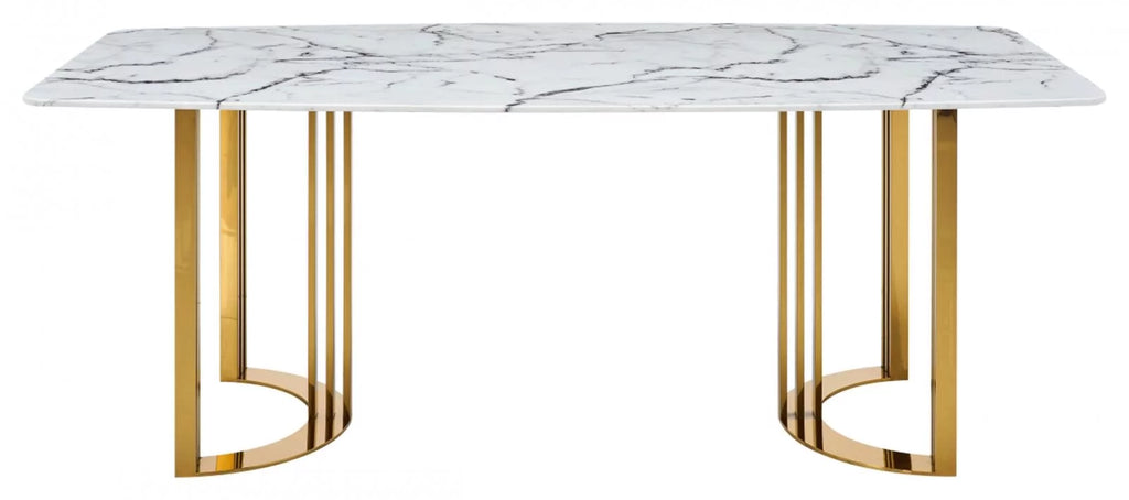 Marble Top Gold Stainless Steel 7Pcs Dining Room Set J584403