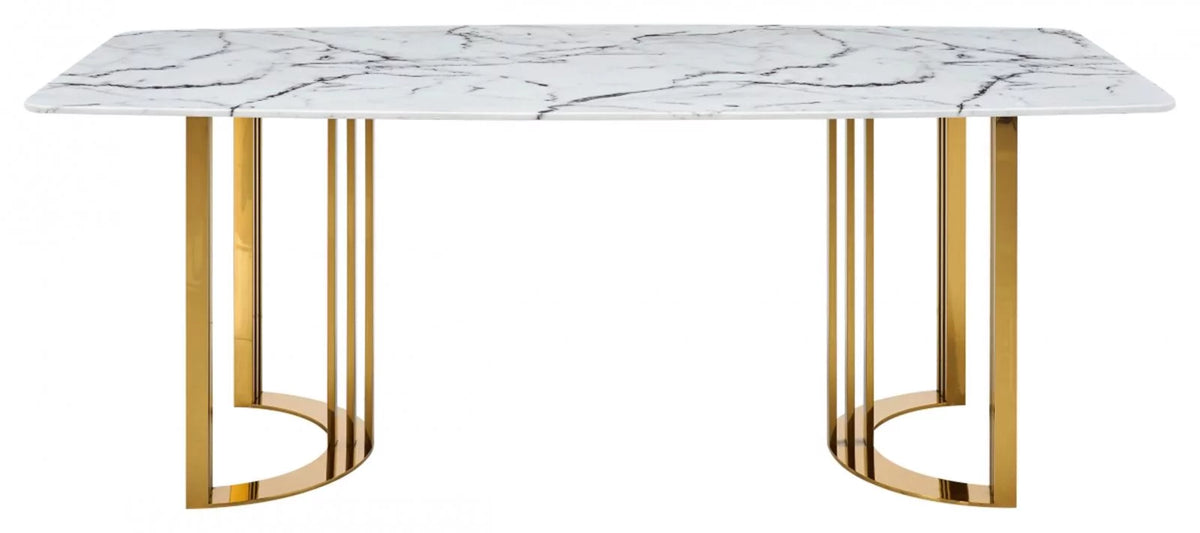 Marble Top Gold Stainless Steel 7Pcs Dining Room Set J584403
