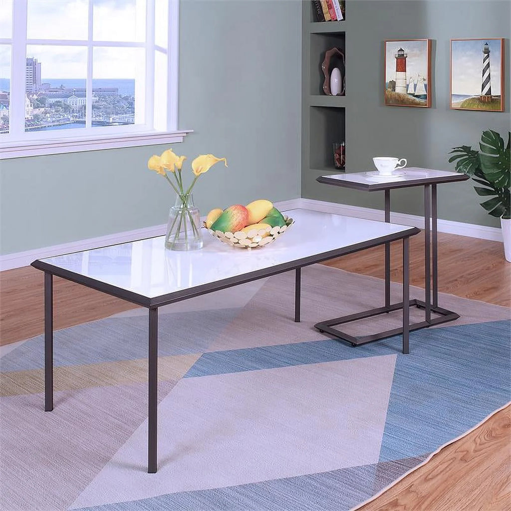 White 2-Piece Metal Coffee Table Set T1045