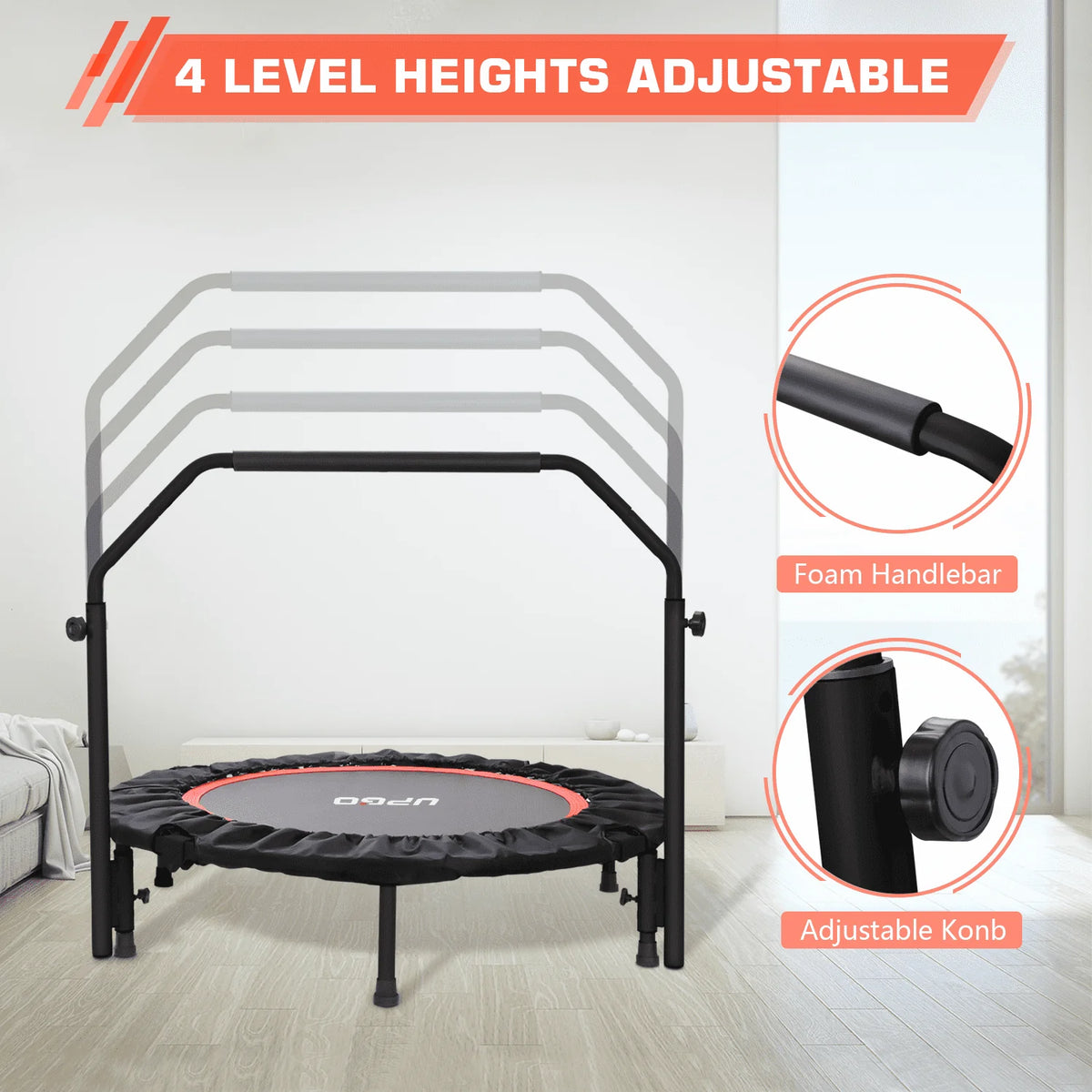 40 Foldable Fitness Trampoline with Adjustable Foam Handle L5620
