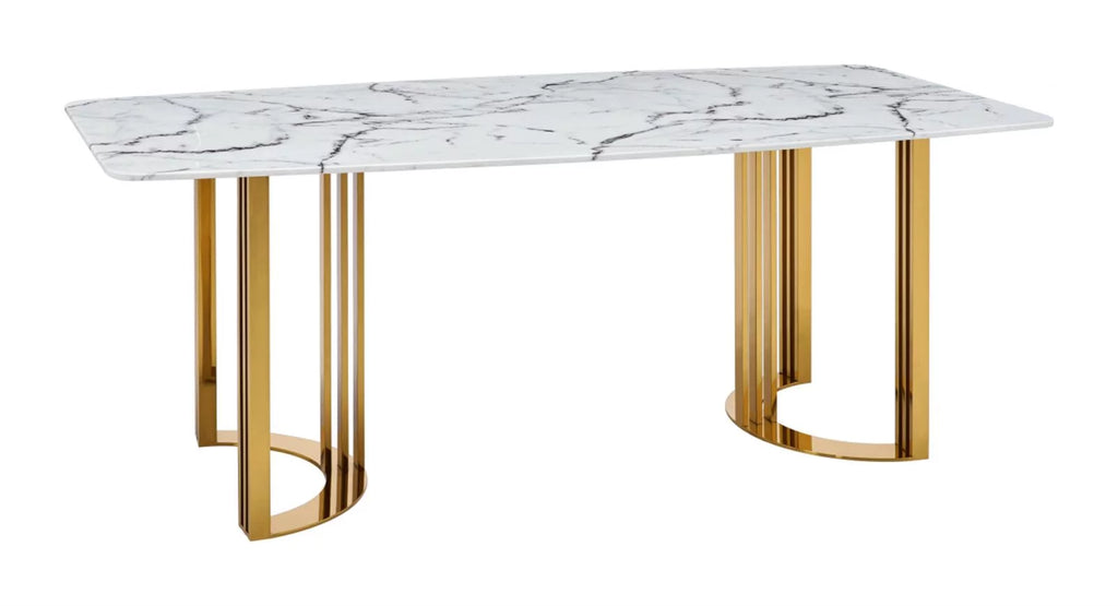 Marble Top Gold Stainless Steel 7Pcs Dining Room Set J584403