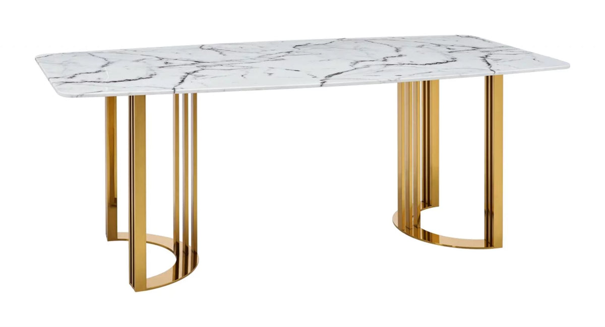 Marble Top Gold Stainless Steel 7Pcs Dining Room Set J584403