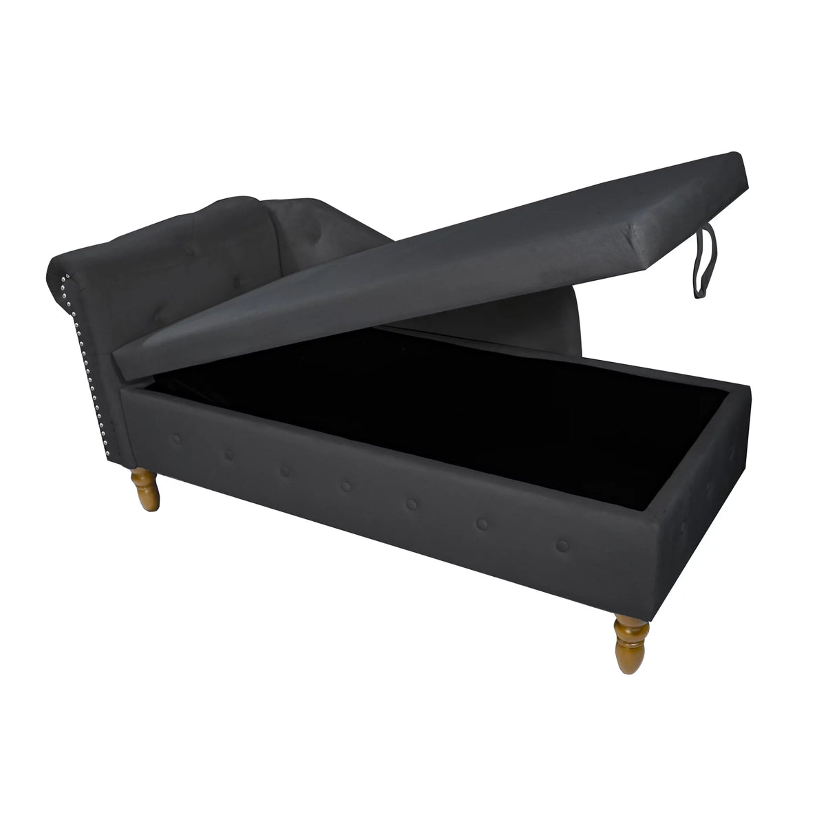Black Velvet Chaise Lounge with Storage & Pillow U5129