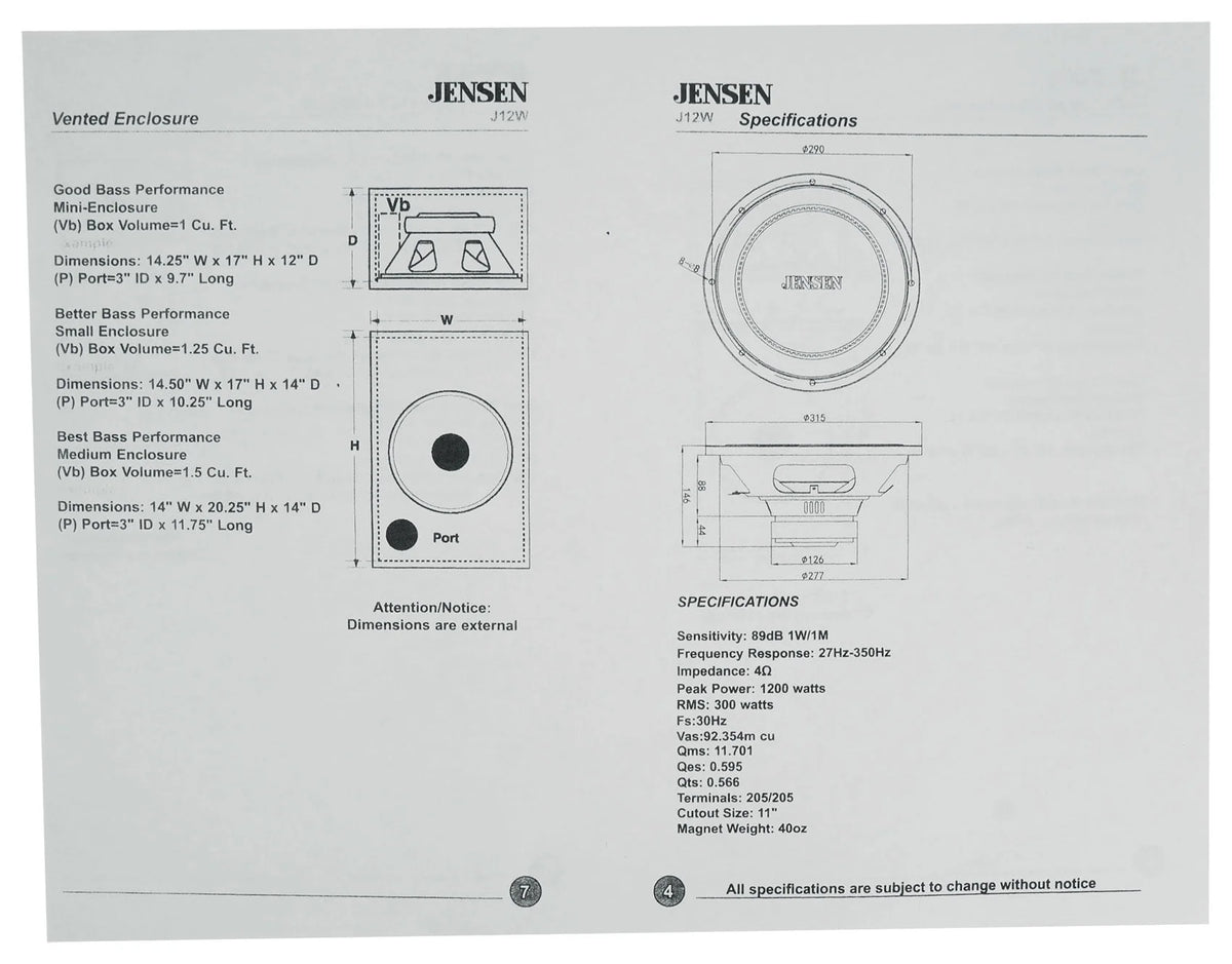 12 inch 1200 Watt 4-Ohm Car Subwoofer H7162