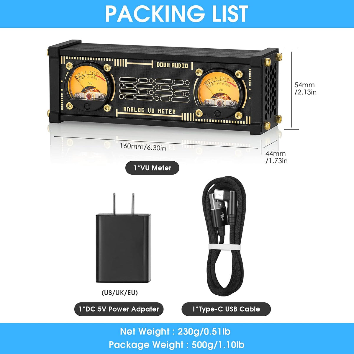 Dual Analog VU Meter RGB Sound Level Indicator N1614