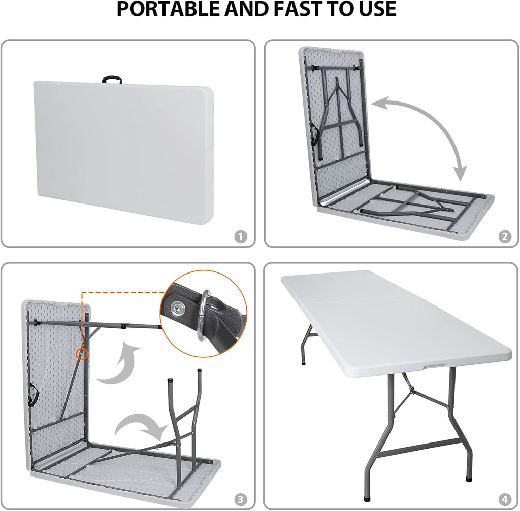 White 8ft Portable Folding Plastic Table Y628