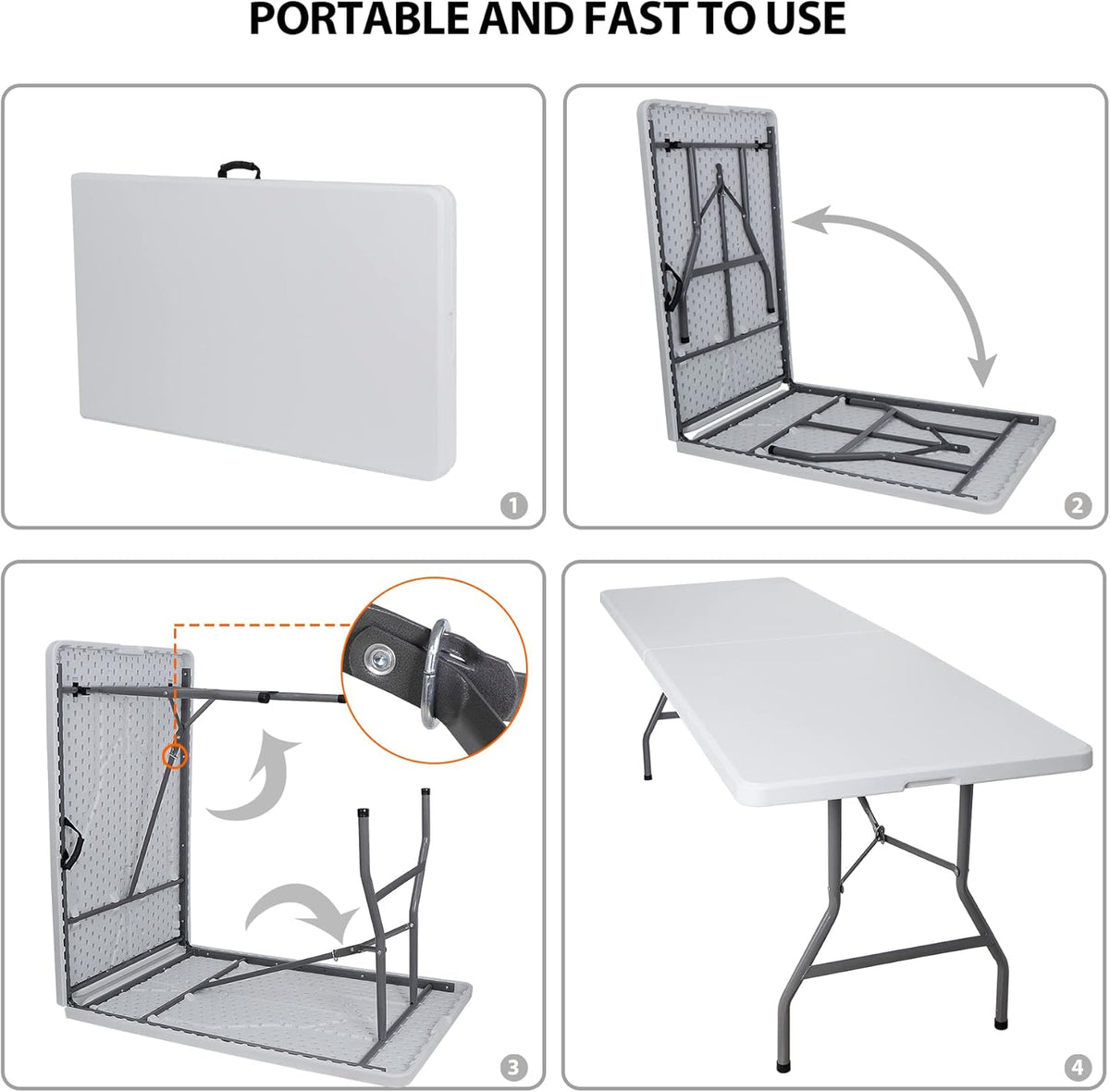 White 8ft Portable Folding Plastic Table Y628