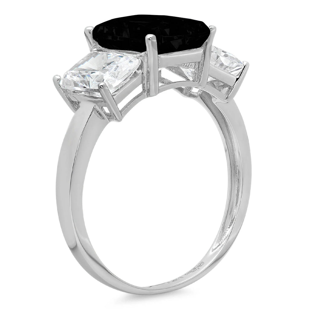Emerald Cut Black Onyx 14k White Gold 3 Stone Ring Size 10 P418069