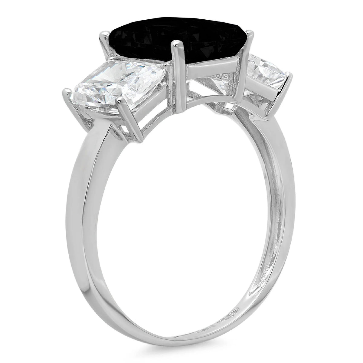 Emerald Cut Black Onyx 14k White Gold 3 Stone Ring Size 10 P418069
