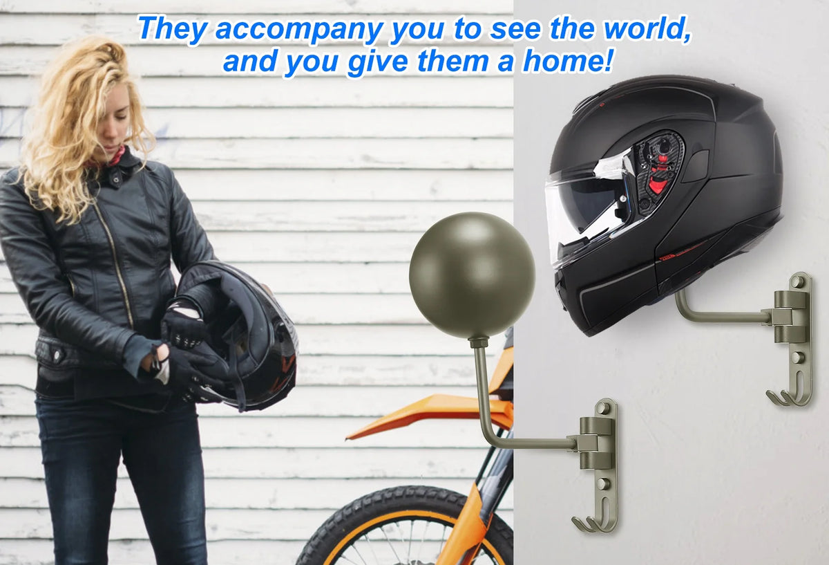 Grey Wall Mount Motorcycle Helmet Rack, 180 Degree Swivel, 2-Pack E753