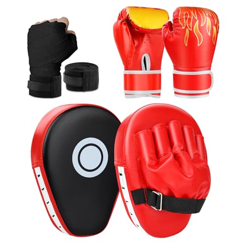 Kids Boxing Gloves and Punching Mitts Set with Hand Wraps A157163