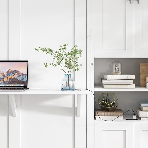 Queen Size Murphy Bed with Desk Combo White C966