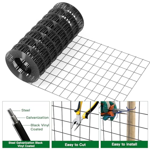 Black PVC Coated Welded Wire Fence 2inchx3inch 24inchx25ft 16Gauge Garden Border Fencing Roll M752