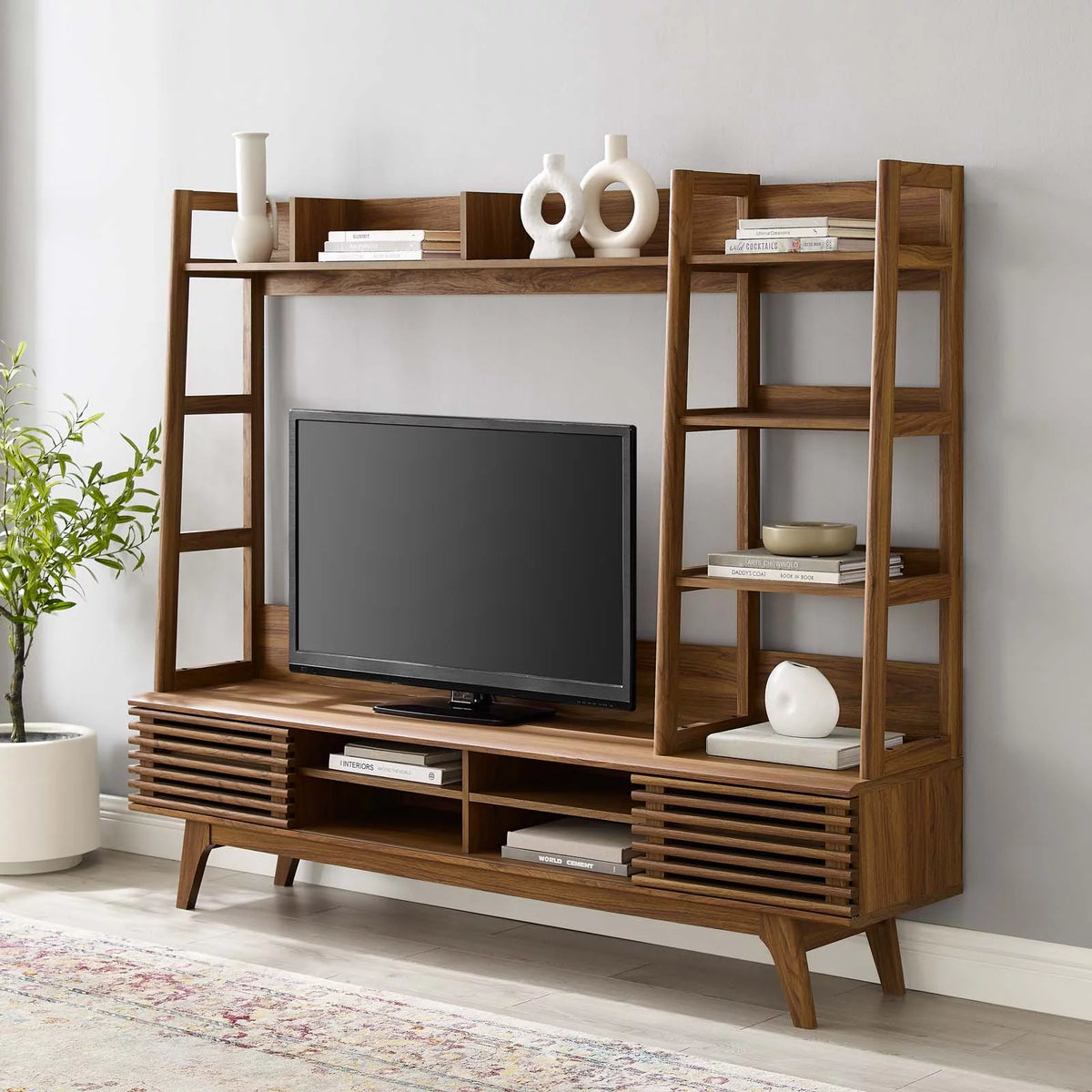 Brown Walnut Wood TV Stand Console Table K82819