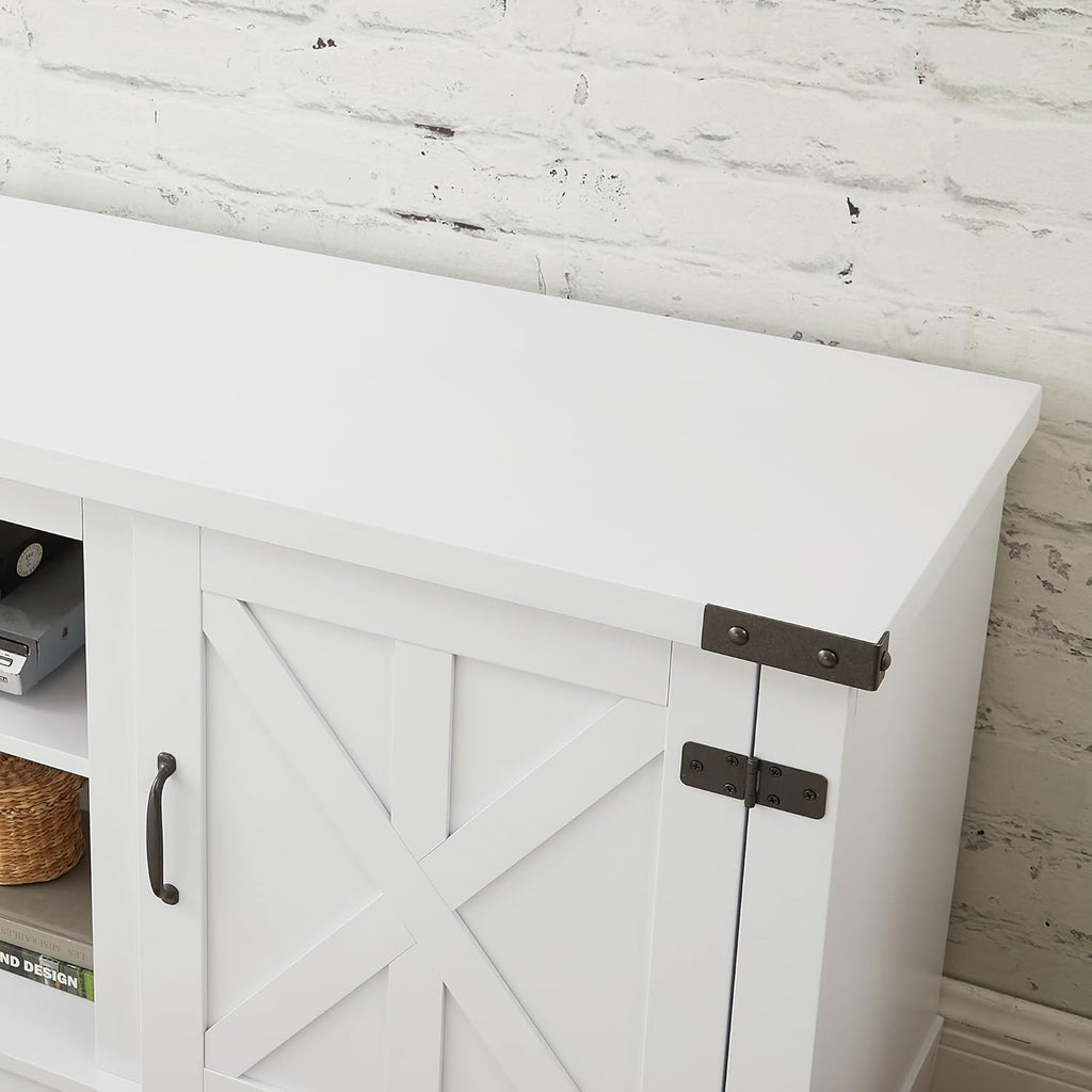 White TV Media Stand with Open Shelves and Closed Cabinets L56688
