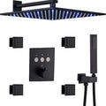 Black 12 Inch LED Rain Shower System With 4 PCS Body Sprays Handheld Shower Mixer Set Z82586