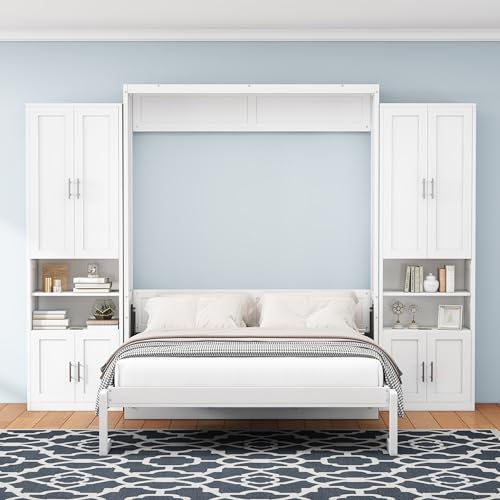 Queen Size Murphy Bed with Desk Combo White C966