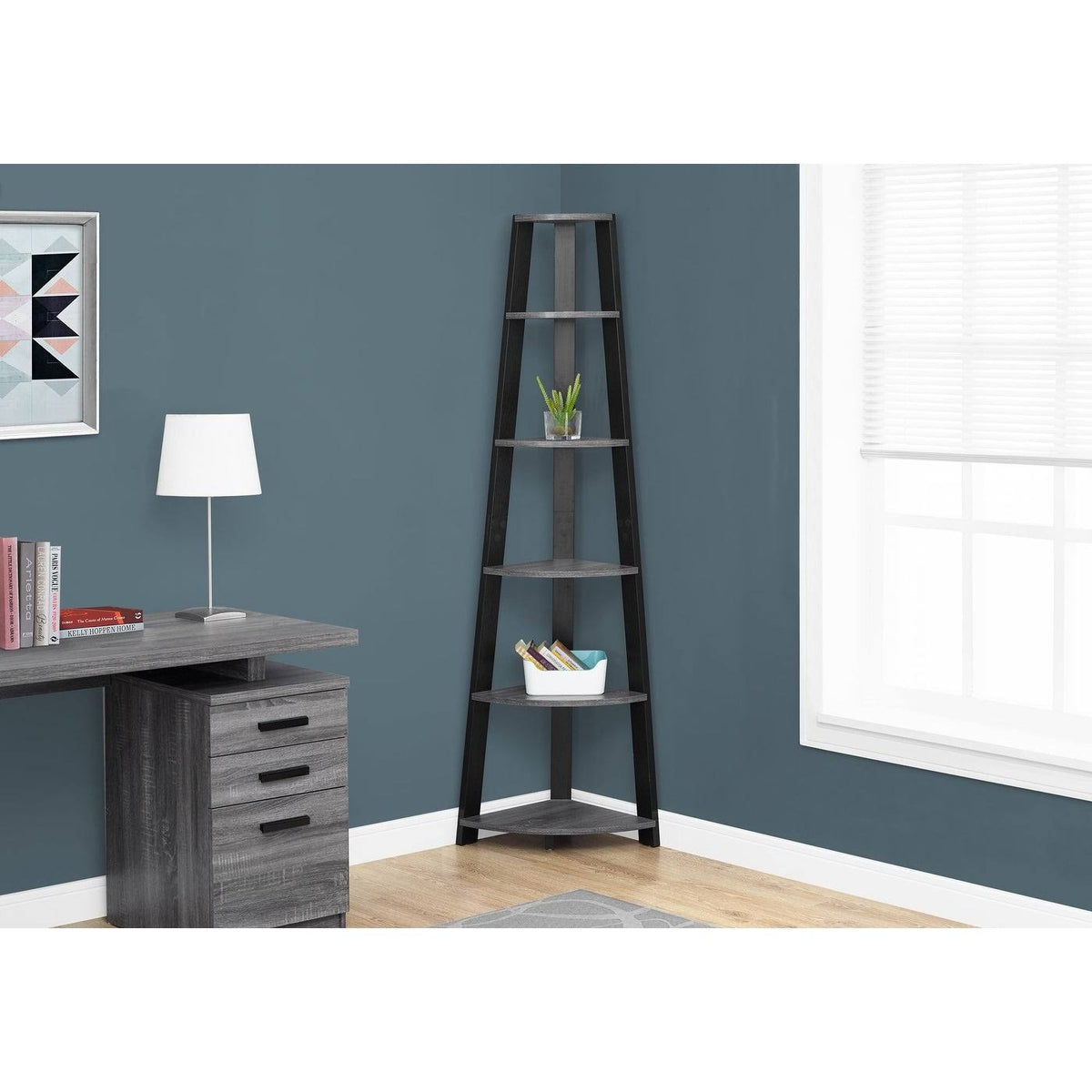 Grey-Black Corner Bookcase D57593