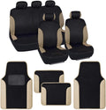Red Accent Double Trim Car Seat Covers (2 Front 1 Bench) with Auto Carpet Floor Mats (4 Set) W384008