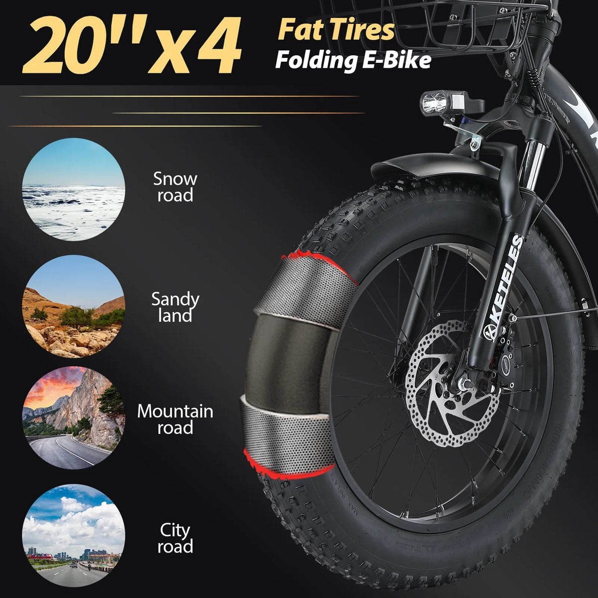 20 Fat Tire 1000W Electric Bike with 48V 17.5AH Removable Battery M6280