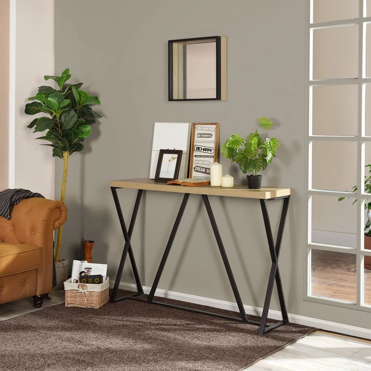 47IN Oak Black Console Table M215216