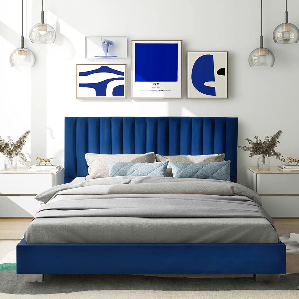 Navy Full Size Upholstered Platform Bed Frame H463