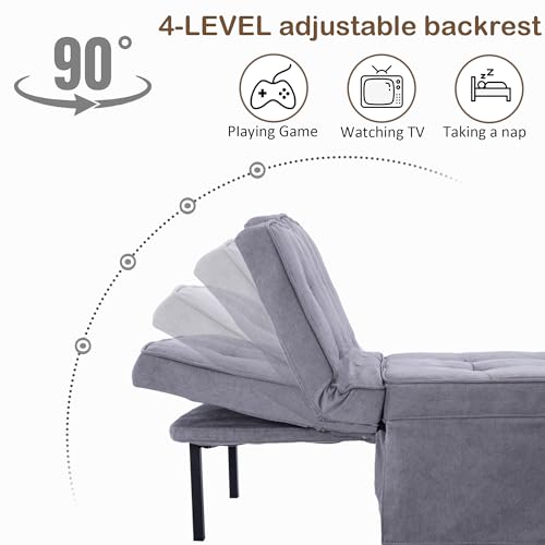 Gray Folding Ottoman Couch Bed with Adjustable Backrest W52082