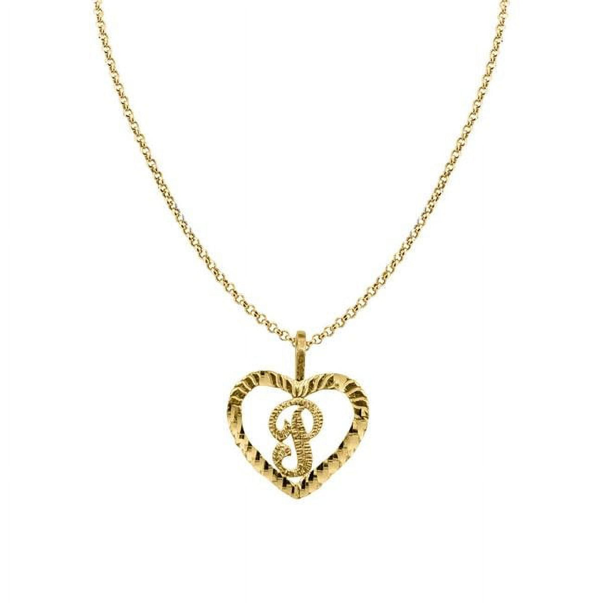 14K Yellow Gold Diamond-Cut Heart-Shaped Initial Letter P Pendant with Rolo Chain E60610