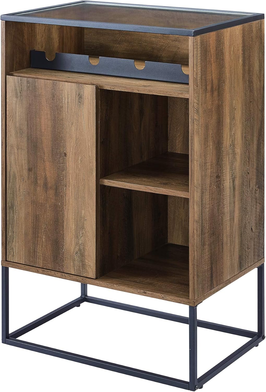 Rustic Oak Wood and Glass Bar Cabinet I3208