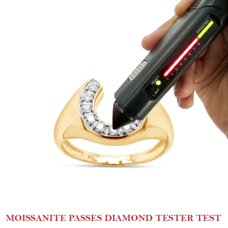 14K Yellow Gold Over Sterling Silver Moissanite Horseshoe Ring D61962