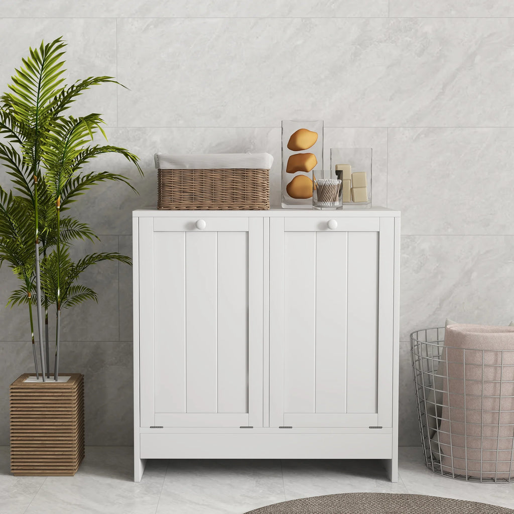 White Tilt-out Laundry Cabinet with 2 Hamper Compartments S550