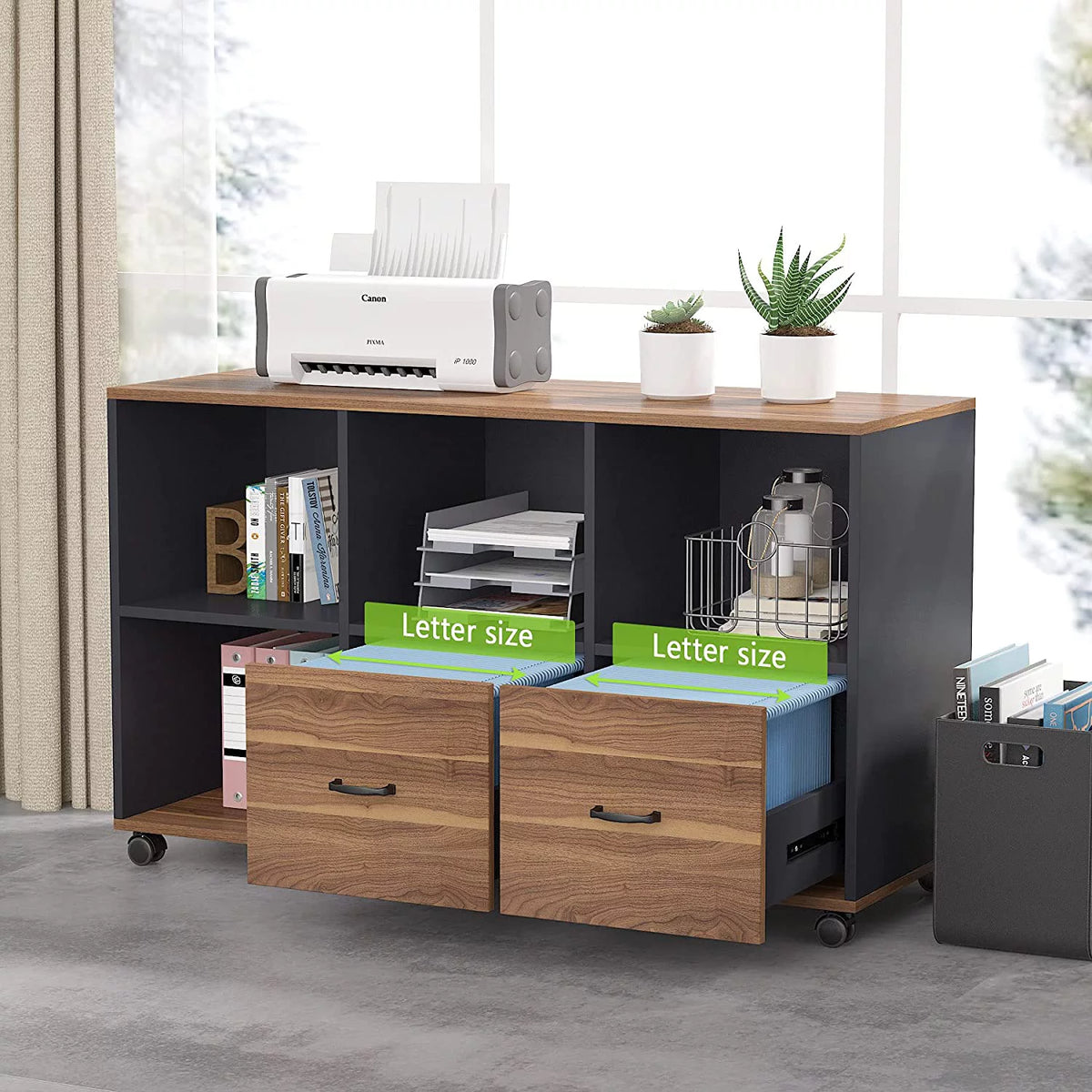 L-Shaped Computer Desk with File Cabinet and Storage Shelves F686