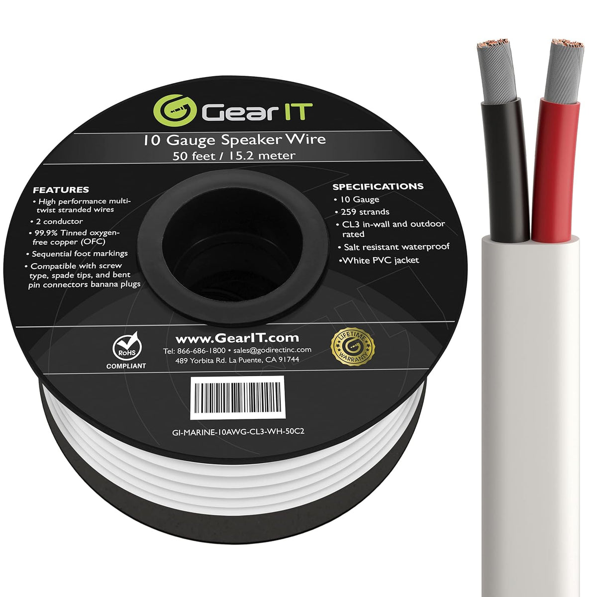 10/2 Marine Wire 50 Feet 10AWG Tinned OFC Copper Speaker Cable Y314
