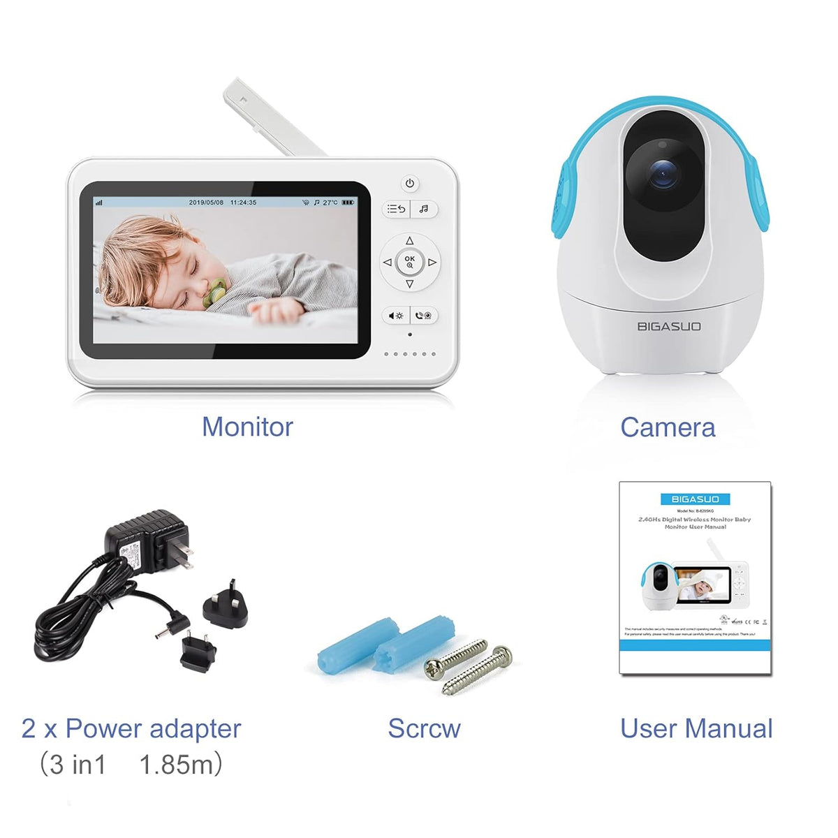 5 720P Baby Monitor with Camera and Audio Night Vision V111