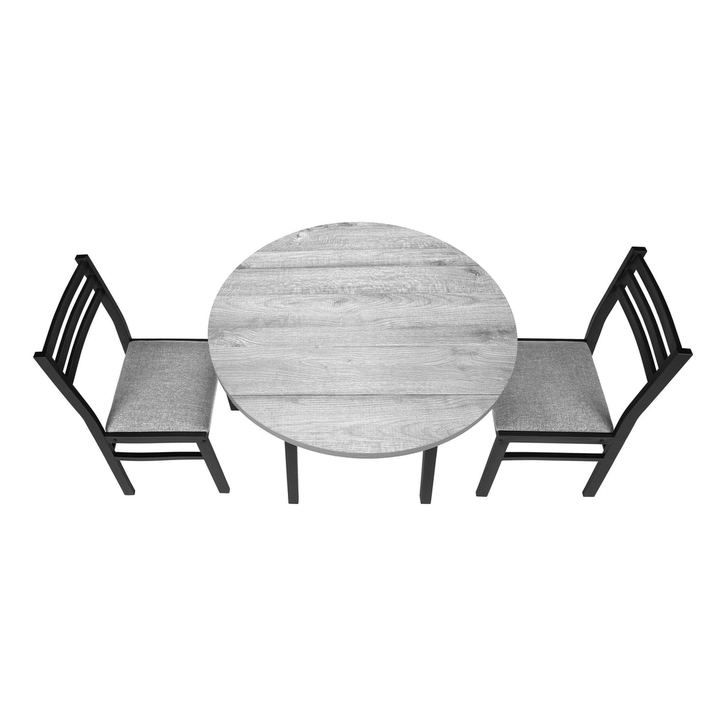Gray 3pcs Drop Leaf Dining Table Set with Black Metal P487737