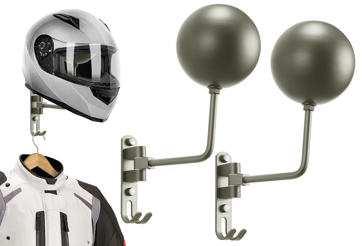 Grey Wall Mount Motorcycle Helmet Rack, 180 Degree Swivel, 2-Pack E753