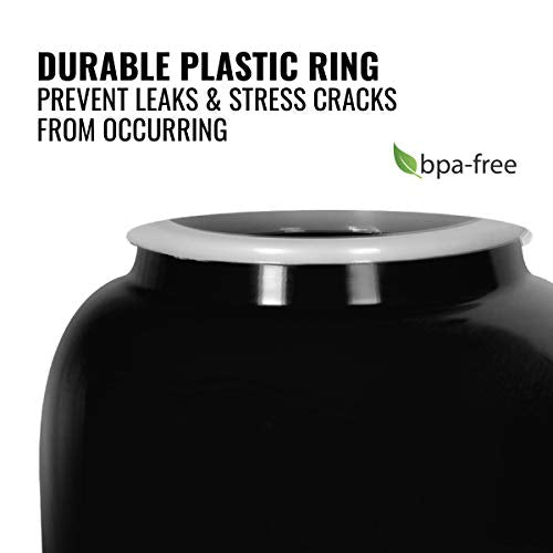 Porcelain Ceramic Crock Water Dispenser with 8 Inch Wood Stand and Stainless Steel Faucet R841738