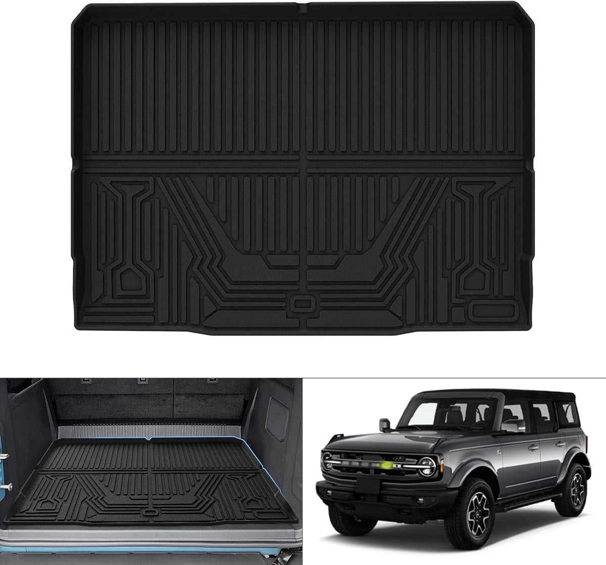 Custom Fit All Weather Car Cargo Mat for 2021 2022 Ford Bronco 4-Door, Pack of 2 W32160