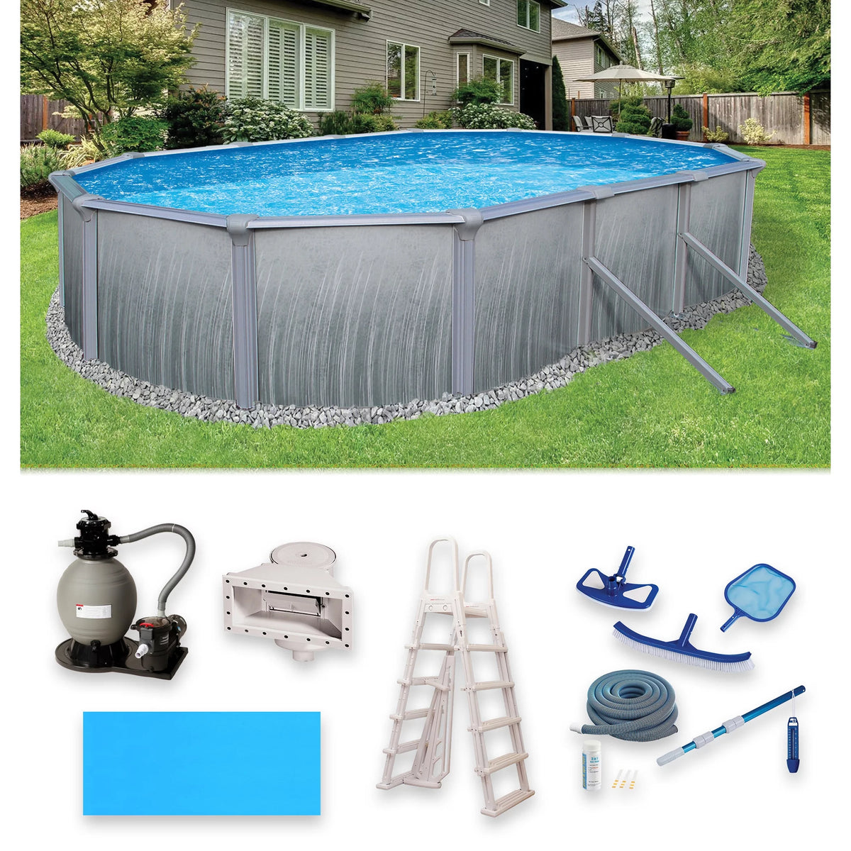 12-ft x 24-ft Oval 52-in Deep Metal Wall Swimming Pool O92280