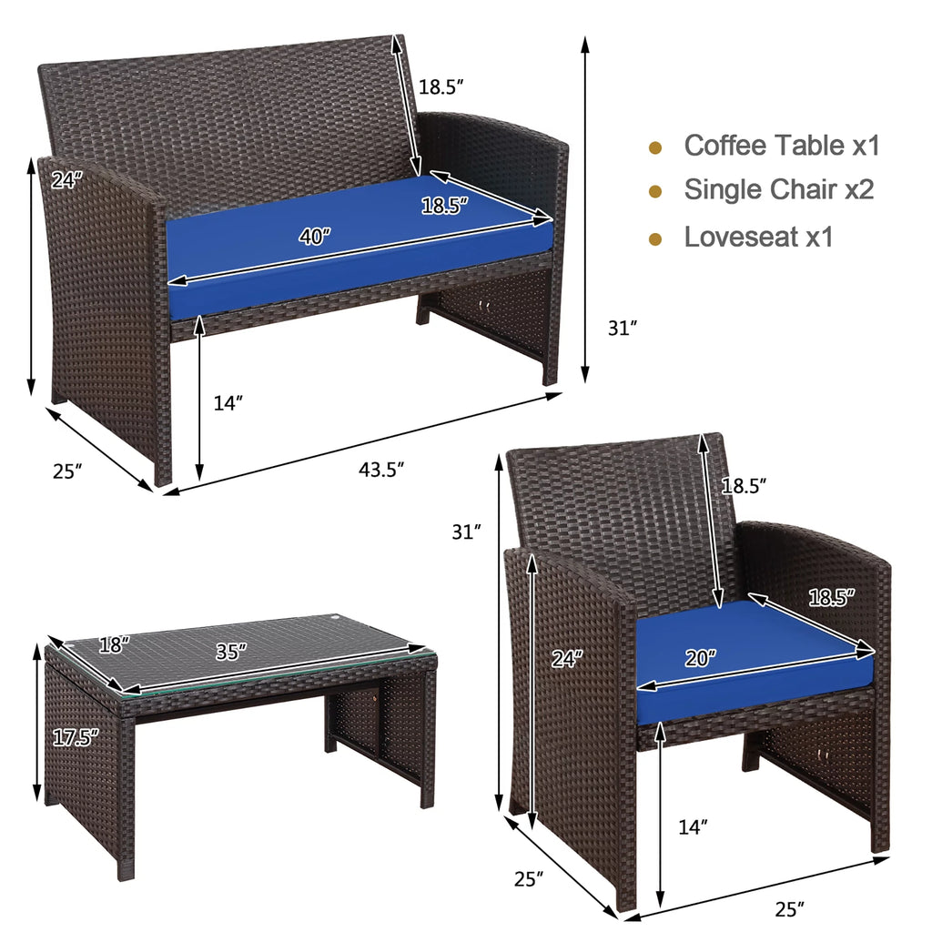 4 Pc White Patio Rattan Furniture Set Y983