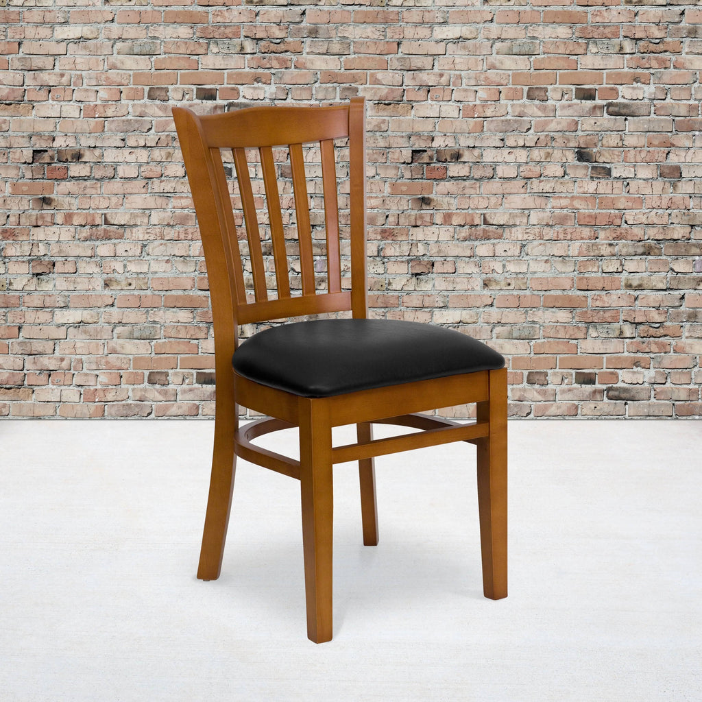 Black Vinyl Seat Cherry Wood Frame Restaurant Chair J686589
