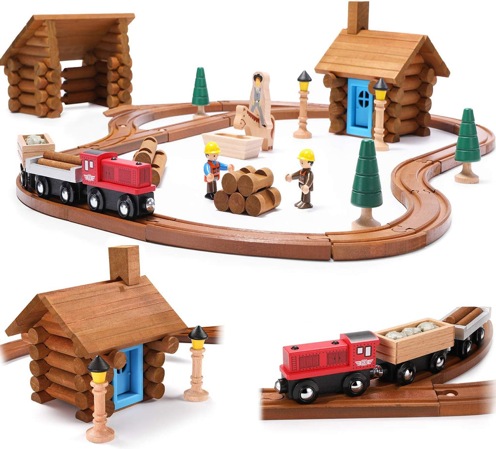 60 PCS Wooden Train Set Building Blocks Construction Toy N37710