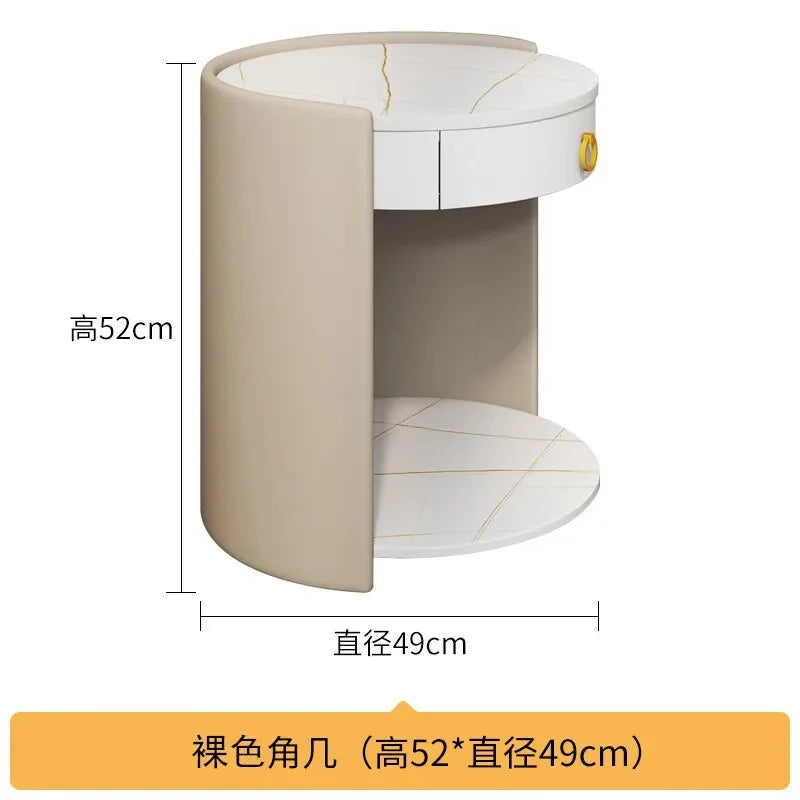 Round Leather Bedside Table Nightstand P71747